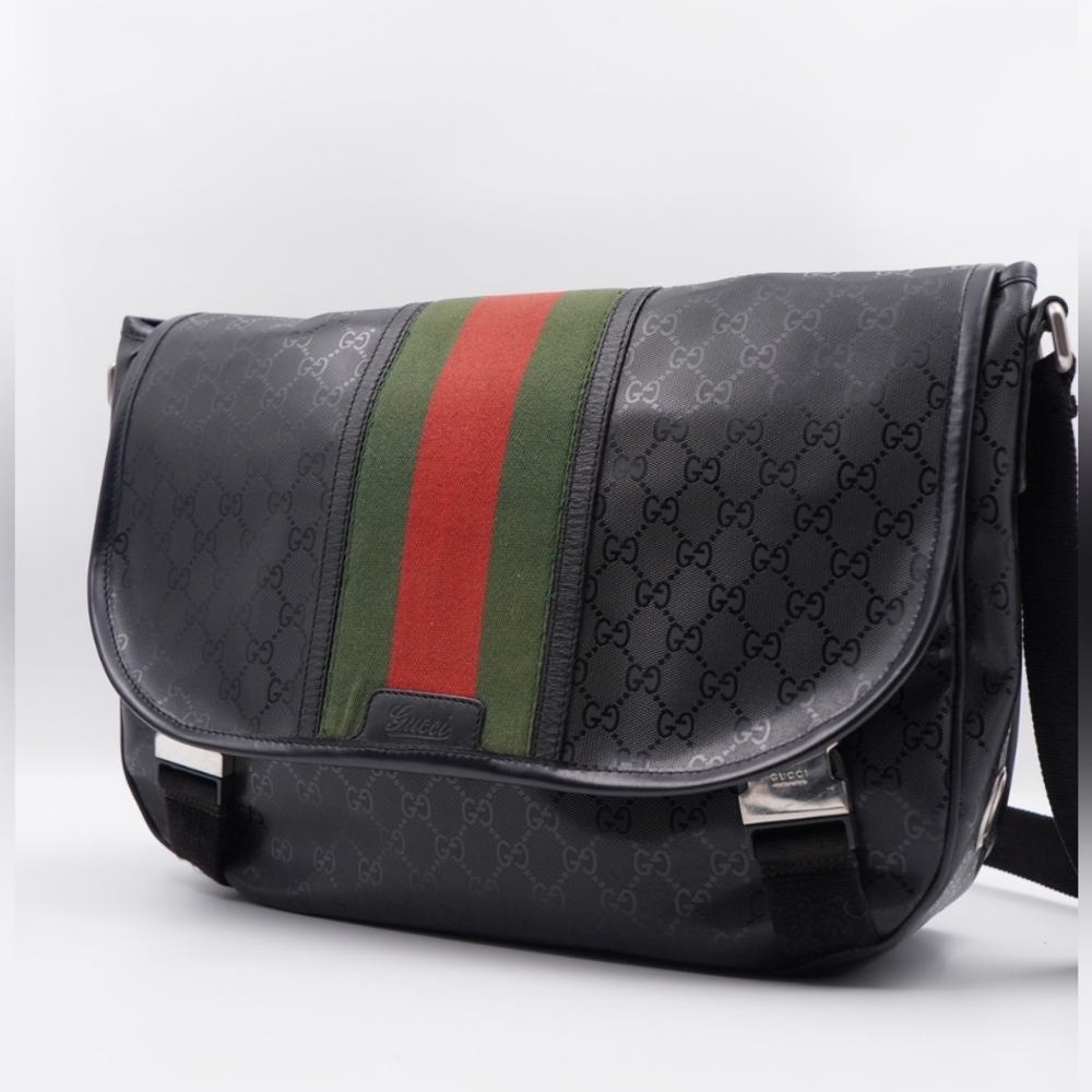 CB09 ❤️ Gucci GG 500 Web Double Buckle Messenger Bag - Picture 5 of 14